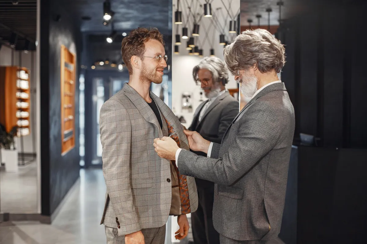 Veste de tailleur portée de profil, épaule et emmanchure bien visibles